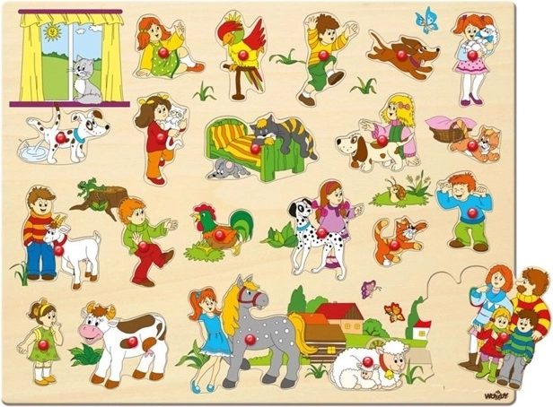 Woody lesena vstavljanka z ročaji, 21 delov