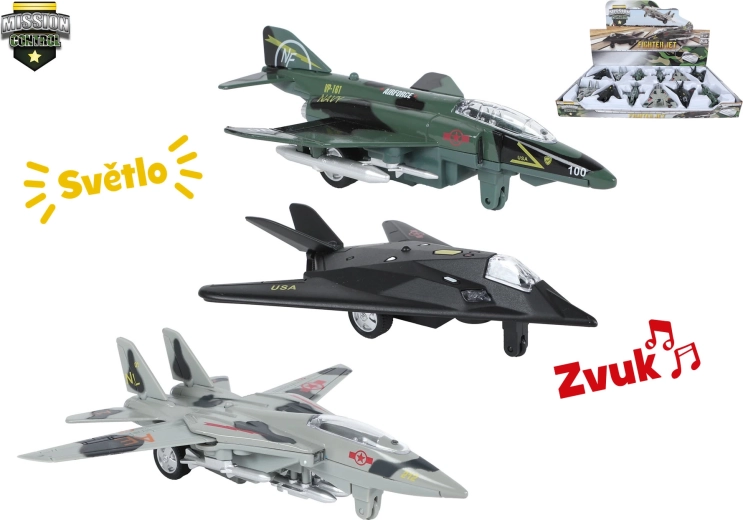 Vojaško letalo Mission Control 15,5 cm s svetlobnimi, zvočnimi učinki in vzvratno vožnjo
