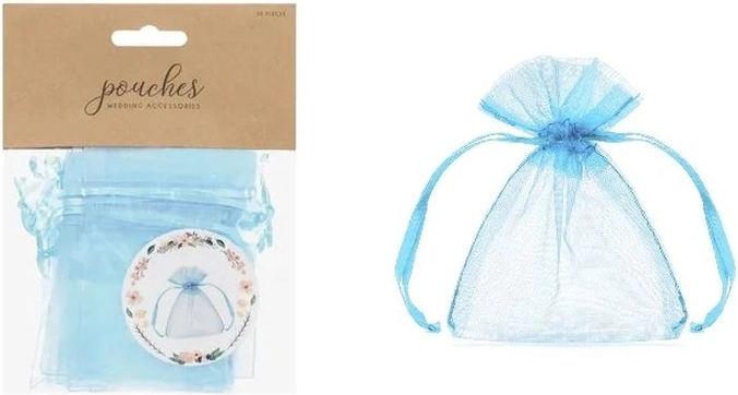 Organza darilne vrečke, nebesno modre, 10 cm