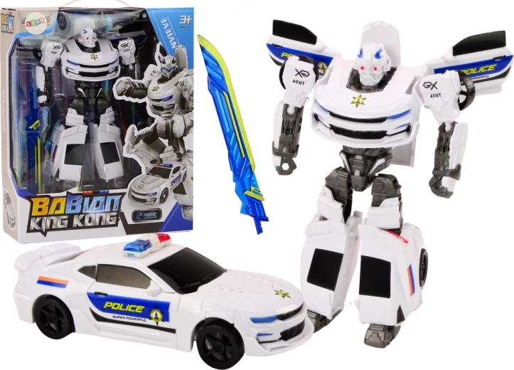Avto-robot 2v1 transformacijski policijski avto bel