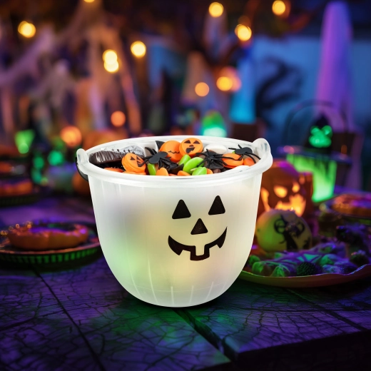 Halloweensko okrasno vedro z motivom buče ali duha – 1 kos