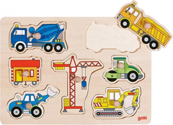 Goki wooden construction vehicles puzzle