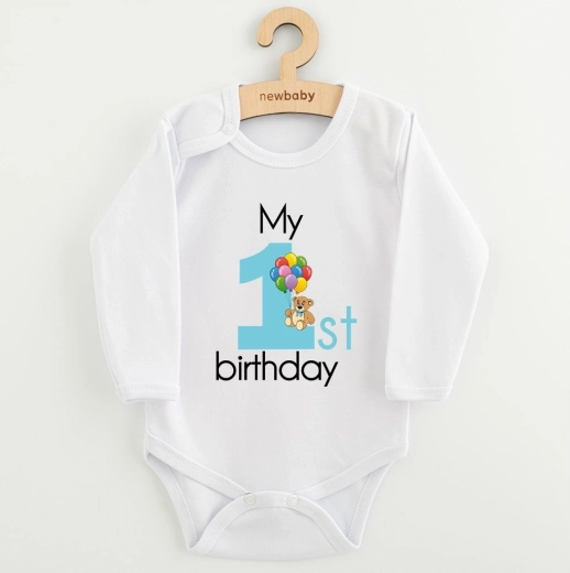 Otroški bodi New Baby My 1st birthday moder z dolgimi rokavi
