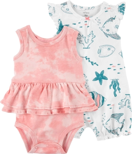 CARTER'S 2-delni set za deklice Ivory Ocean: bodi brez rokavov in poletni pajacek s kratkimi rokavi – 9m
