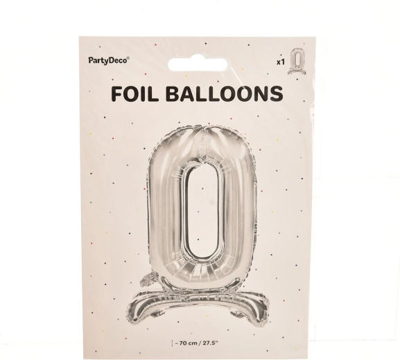 Samostoječ folijski balon številka 0 srebrn 70 cm