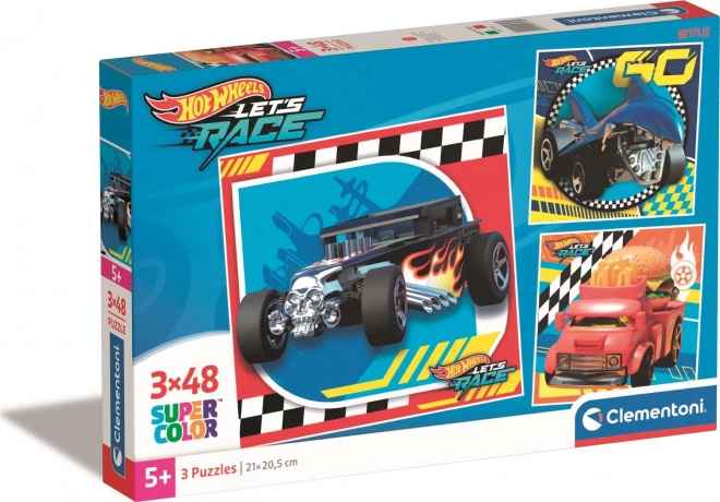 Sestavljanka 3×48 kosov HOT WHEELS – komplet kvadratnih sestavljank CLEMENTONI