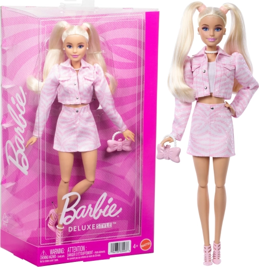 Barbie Deluxe Style rožnat džins – modna punčka z dodatki