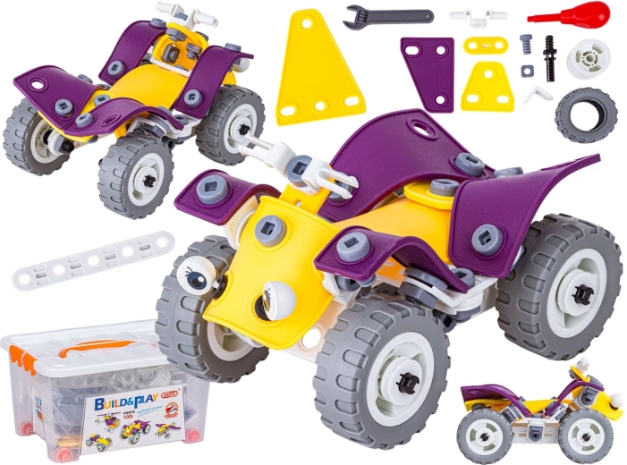 Elastic construction building set 4-in-1, 100 pieces (Formula car, quad bike, helicopter, airplane)