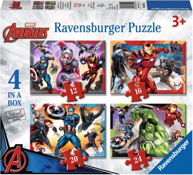 RAVENSBURGER sestavljanka Avengers: Najmočnejši junaki Zemlje 4v1 (12, 16, 20, 24 koščkov)