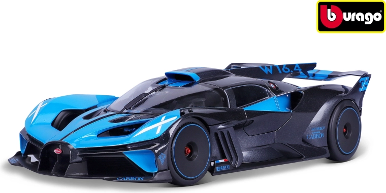 Model avtomobila Bugatti Bolide v merilu 1:18, kovinsko črna in modra
