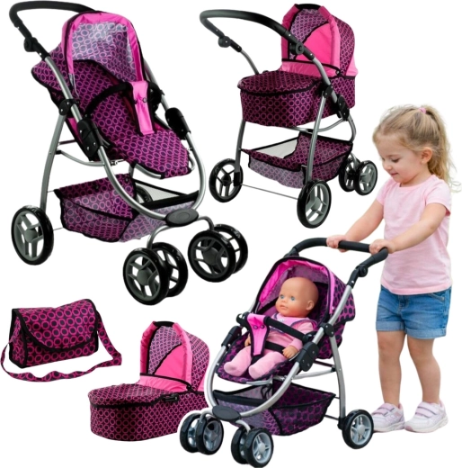 Alice 2-in-1 Doll Pram – Pink-purple with wheels