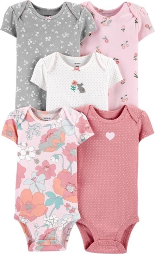 Carter’s dekliška bodija s kratkim rokavom Floral Pink, 5 kosov, vel. 46 (PRE)