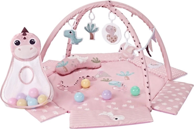 Otroška igralna podloga TinyMini Dino Pink z igralnim lokom in žogicami