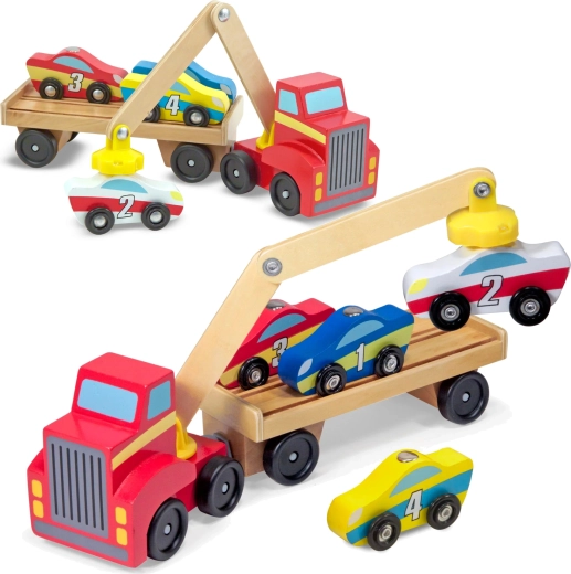 Melissa & Doug leseni vlečni tovornjak z magnetnim žerjavom in avtomobilčki