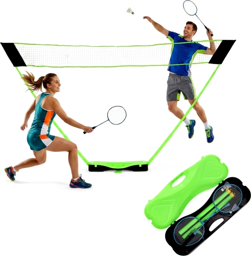 MovepRro zložljiv komplet za badminton s prenosno mrežo 300 × 156 cm, loparjema in peresnima žogicama v kovčku