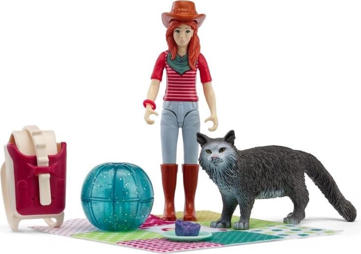 Schleich pocket set picnic fun with Hannah and a cat