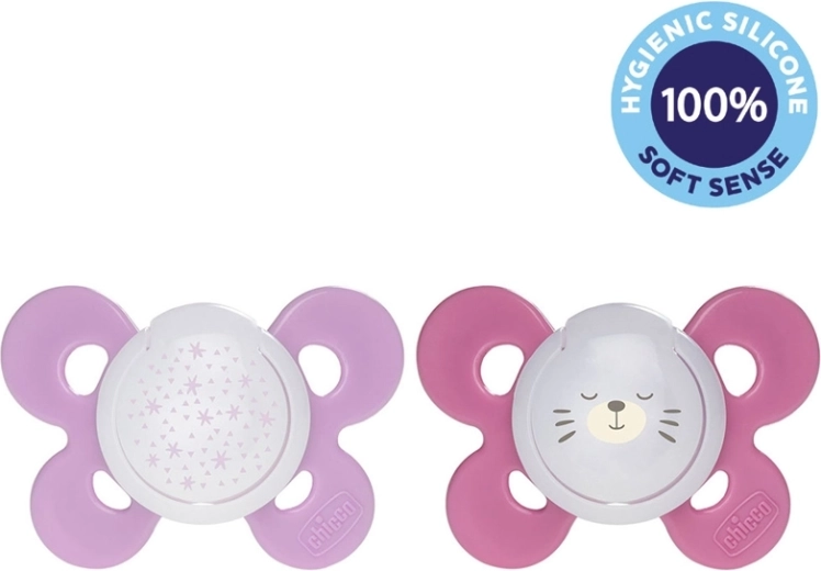 Chicco Pacifier Physio Comfort Night Silicone 16–36 m, Girl, Stars and Bears, 2 pcs