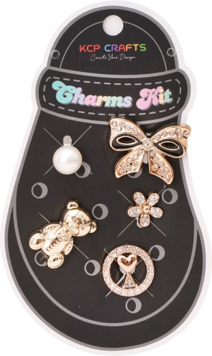Set of shoe charms for clogs – Golden bow and teddy bear