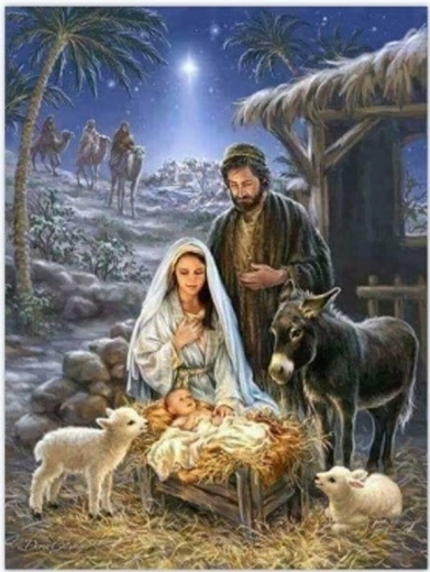 Diamantno slikanje Jezus v jaslicah 30 × 40 cm