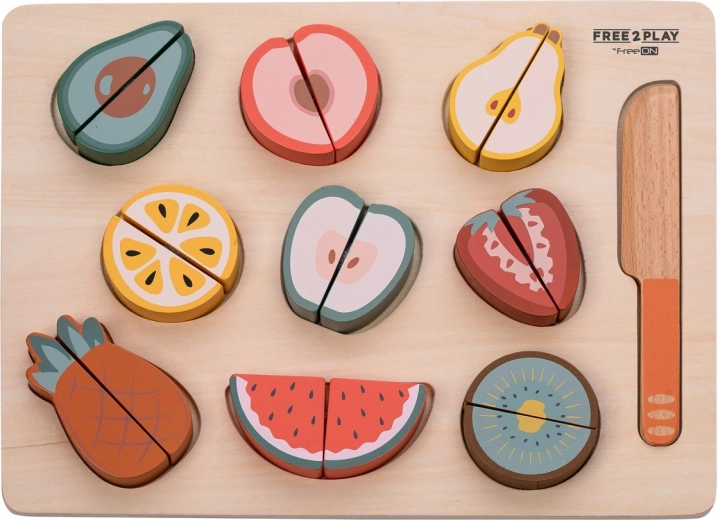 Free2PLAY Wooden Fruit Cutting Set with Cutting Board