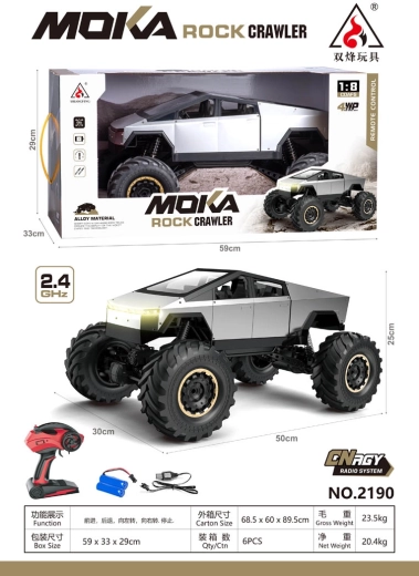 Daljinsko vodeno terensko vozilo Rock Crawler Truck, srebrno, merilo 1:8