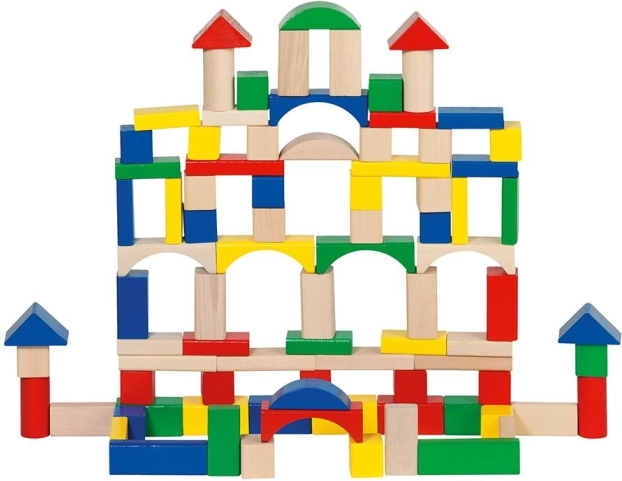 Wooden blocks in a bucket, 100 pcs