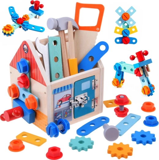 Wooden house – small DIY builder set with tools and screws