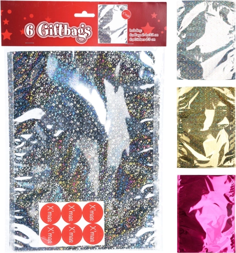 Darilne celofanske vrečke s samolepkami 32 × 24 cm, mešanica barv (6+6 kos)