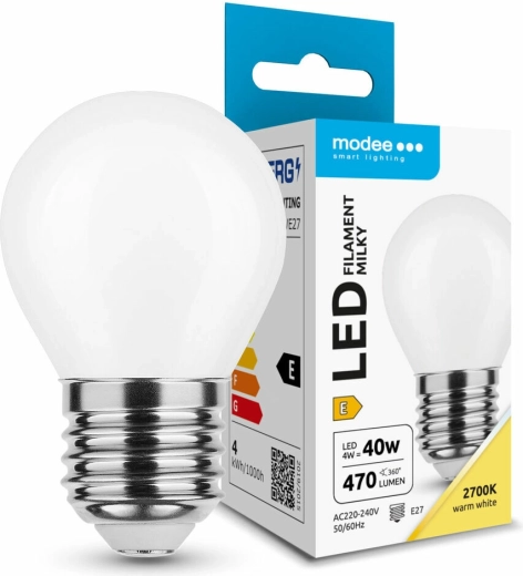 Modee LED filament žarnica milky globe mini G45 4 W E27 2700 K - 1 kos