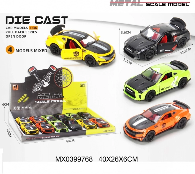 Športni kovinski avtomobilček 1:36 z odpirajočimi se vrati in navijalnim pogonom