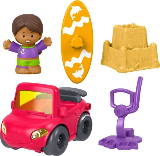 Fisher-Price Little People komplet z avtomobilčkom, figurico in dodatki – dan na plaži