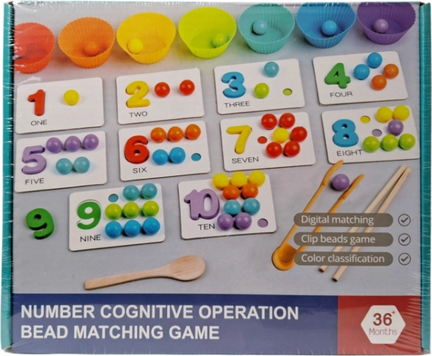 Lesena izobraževalna igra – ujemanje kroglic in števil