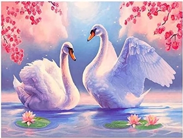 Diamantno slikanje Labodi med lilijami 30 × 40 cm