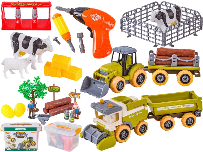 Mini farma – set za vijačenje s traktorjem, kombajnom in dodatki v kovčku