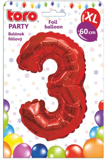 Folijski balon številka 3, 60 cm, rdeč