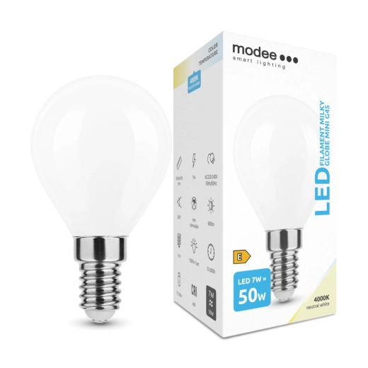 LED žarnica Modee Smart Lighting Filament Milky Globe Mini E14 7 W nevtralno bela
