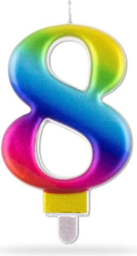 Vstavljiva mavrična svečka številka 8, 7,5 cm