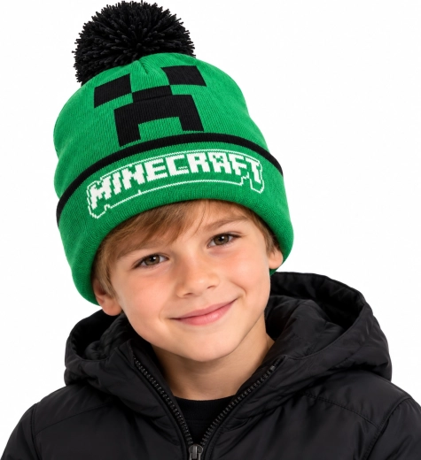Otroška zimska kapa Minecraft Creeper s cofom