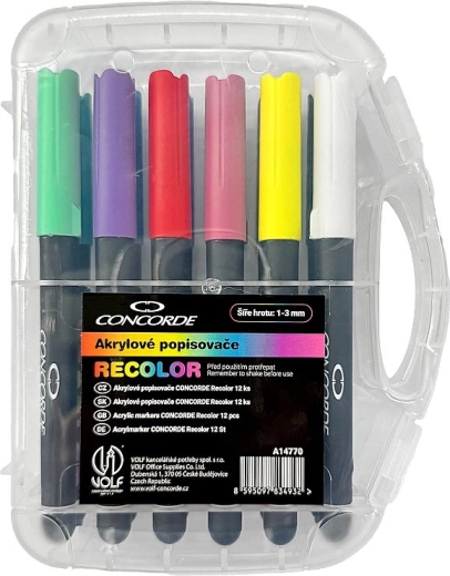 Akrilni označevalniki CONCORDE Recolor, komplet 12 kos