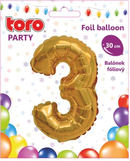 Folijski balon številka 3, 30 cm, zlati TORO