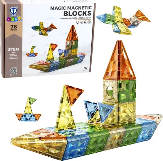 Magnetne gradbene kocke 3D, barvne, 78 kosov