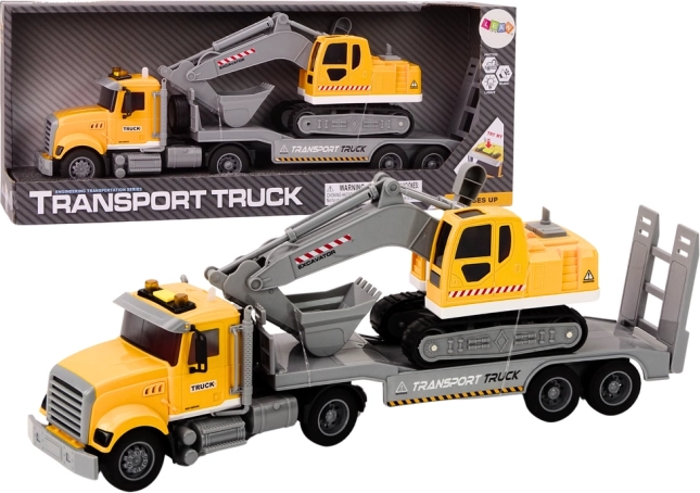 Rumeni tovorni tovornjak z goseničnim bagerjem s svetlobnimi in zvočnimi efekti