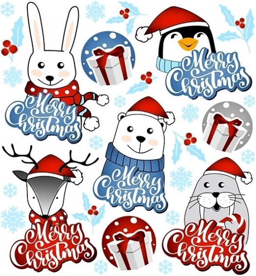 Božične nalepke živali na majhnem listu