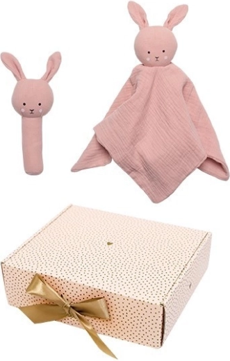 Jabadabado darilni set za dojenčka z ninico in ropotuljico Bunny pink