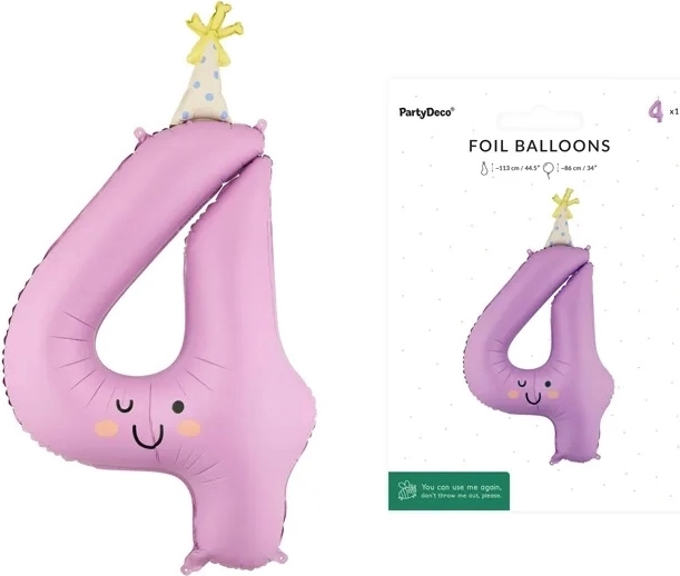 Folijski balon številka 4, sivkin, z obrazom