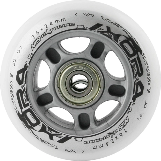 Komplet belih PU koles 76 × 24 mm z ležaji ABEC 7 NILS EXTREME
