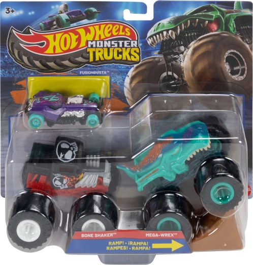 Mattel Hot Wheels Monster Trucks – komplet 2 monster tovornjakov z rampo in avtomobilčkom Hot Wheels