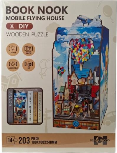 Wooden 3D Puzzle Book Nook – Flying House with LED Lighting
