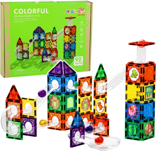 STEM magnetic building set – marble run with dinosaurs (92 pieces)