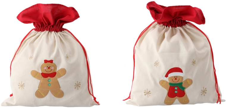 Darilna vreča 45 × 60 cm bežna, mešanica vzorcev z medenjakovo figurico